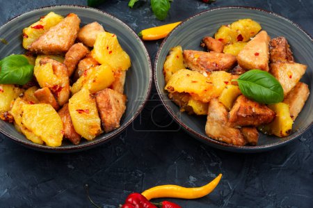 Photo for Deep-fried tofu with pineapple and chili. Asian tofu meal - Royalty Free Image