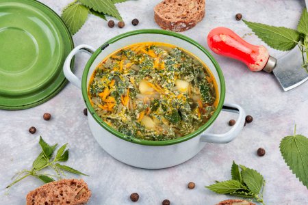Photo for Nettle soup made from young of nettles - Royalty Free Image