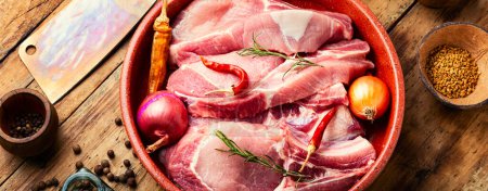 Photo for Fresh pork meat for cooking. Uncooked pork loin. - Royalty Free Image