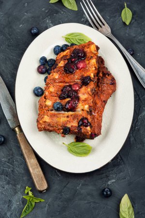 Photo for Grilled or barbecue ribs pork with berry BBQ sauce - Royalty Free Image