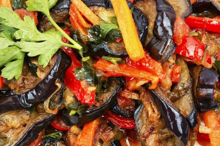 Photo for Vegetable saute with eggplant. Stewed vegetarian food. - Royalty Free Image