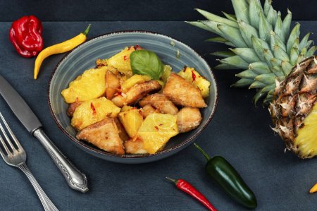 Photo for Healthy appetizer or tofu grilled with pineapple. Vegan meal - Royalty Free Image
