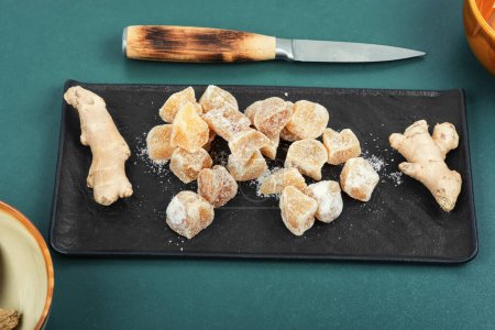Photo for Sweet and spicy candied ginger, candied ginger dessert. - Royalty Free Image