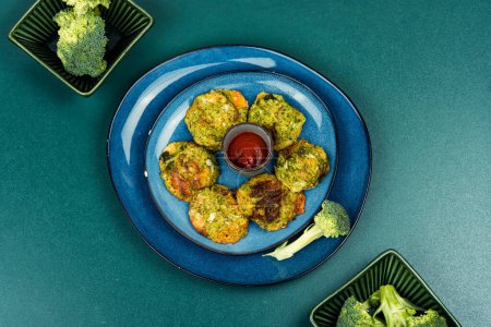Vegan broccoli cutlets, vegetarian food. Cabbage cutlets. Flat lay.