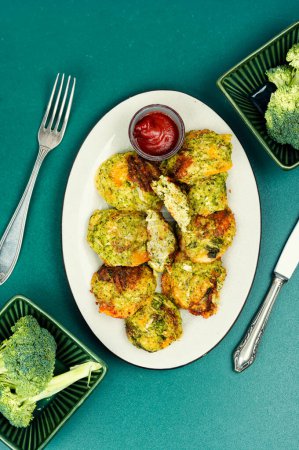 Vegetable vegan broccoli cutlets, vegetarian food. Vegetarian vegan food no met. Flat lay.