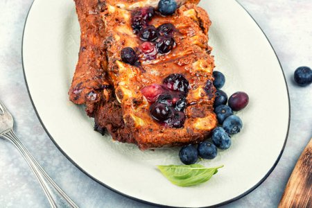 Photo for Barbecue pork spare loin ribs with blueberry sauce. American food - Royalty Free Image