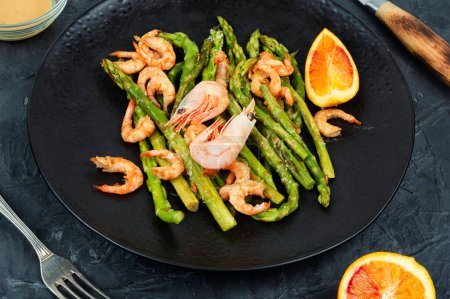 Sauteed shrimp served with asparagus beans