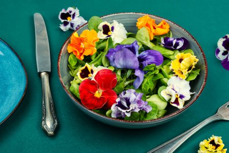 Photo for Detox seasonal colorful edible flower salad. Organic food - Royalty Free Image