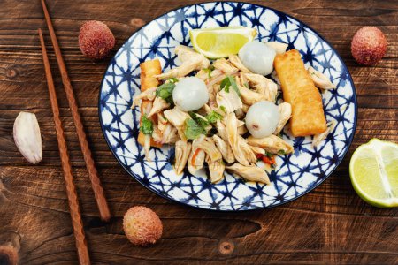 Photo for Tasty salad with peeled lychee and chicken breast. Healthy salad. - Royalty Free Image