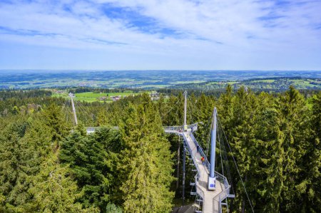 Blick auf Baumwipfelpfad und Wanderweg in herrlicher Berglandschaft - Skywalk in den Alpen - Reiseziel Scheidegg, Bayern -