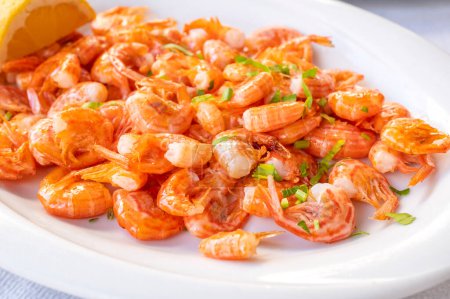 Photo for Plateful of Tasty Fried Symi Shrimp Close-up - Royalty Free Image