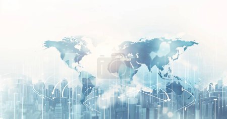 Digital financial chart with rising arrow and world map background In this mesmerizing image, the ascent of global financial markets is vividly portrayed through a captivating double exposure composition. Against the backdrop of a world map, a digita