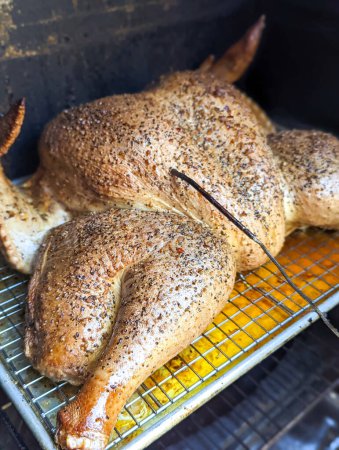 Photo for Spatchcocked Homemade Smoked Turkey Dinner for Thanksgiving - Royalty Free Image
