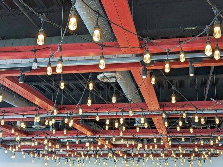Photo for Ceiling trelis with lights at the restaurant - Royalty Free Image