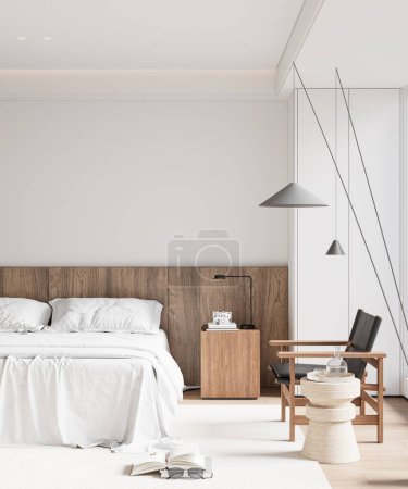 Foto de Mockup interior de la pared del dormitorio - Renderizado 3d, ilustración 3d - Imagen libre de derechos