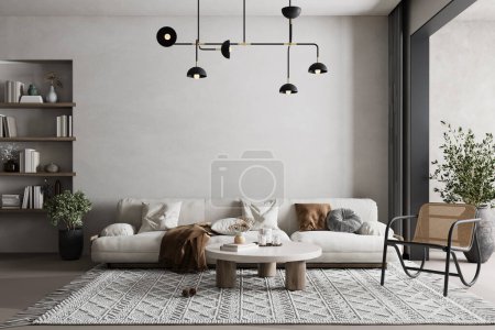 Wabi-Sabi Living Room Interior Wall Mockup