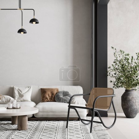 Photo for Wabi-Sabi Living Room Interior Wall Mockup - Royalty Free Image