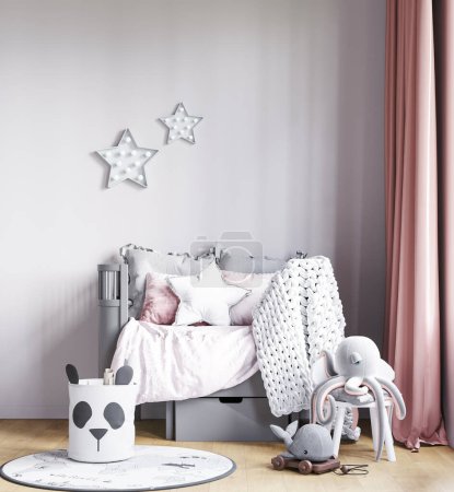 Photo for Interior Kids Room Wallpaper Mockup - Royalty Free Image