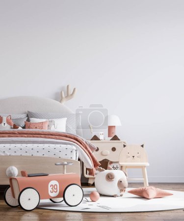 Photo for Interior Kids Room Wallpaper Mockup - 3d Rendering, 3d Illustration - Royalty Free Image