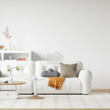 Foto de Mockup interior de la pared de la sala de estar - Renderizado 3d, Ilustración 3d - Imagen libre de derechos