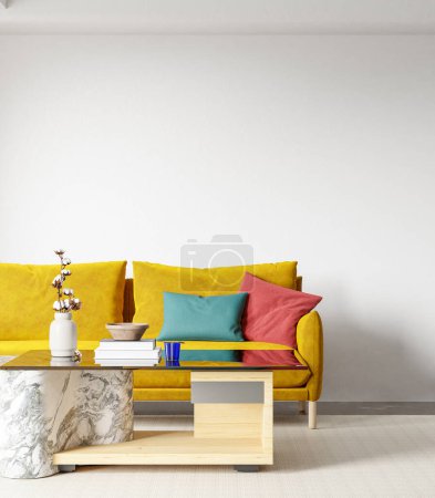 Foto de Mockup interior de la pared de la sala de estar - Renderizado 3d, Ilustración 3d - Imagen libre de derechos