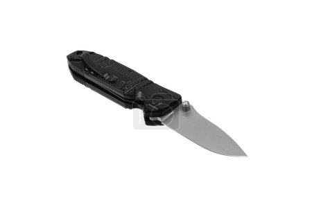 Photo for Pocket folding knife isolate on white background. Compact metal sharp knife with a folding blade. - Royalty Free Image