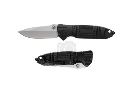 Photo for Pocket folding knife isolate on white background. Compact metal sharp knife with a folding blade. - Royalty Free Image