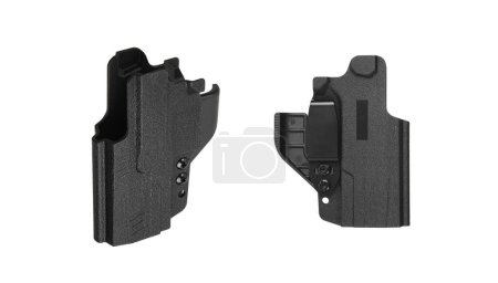 Photo for Plastic holster for a pistol. Accessory for convenient and concealed carrying of weapons. View from all sides. Isolate on a white background. - Royalty Free Image