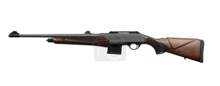 Semi-automatic rifled carbine. Hunting rifle with a wooden butt. Isolate on a white background.