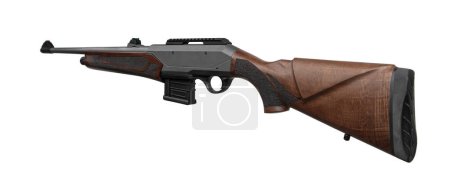 Semi-automatic rifled carbine. Hunting rifle with a wooden butt. Isolate on a white background.