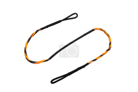 Bowstring for a bow or crossbow. Tightly woven nylon threads into one string. Isolate on a white background.