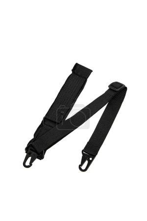 Black nylon shoulder strap for a gun isolated on white background