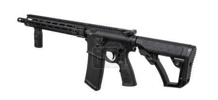 A modern automatic carbine without sights and with an additional handle. Isolate on a white background.