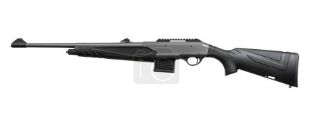 Semi-automatic rifled carbine. Hunting rifle with a plastic butt. Isolate on a white background.