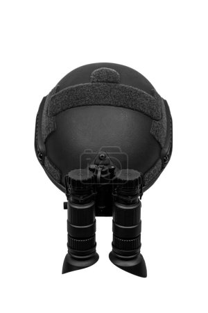 Night vision device attached to the helmet. A special device for observing in the dark. Equipment for the military, police and special forces.  Isolate on a white background.