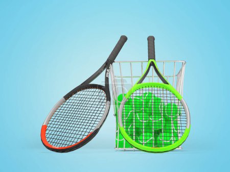 Téléchargez les photos : Ensemble d'illustration 3D de grand tennis pour jeu d'entraînement sur fond bleu avec ombre - en image libre de droit