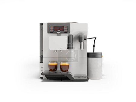 Foto de 3d ilustración de cafetera automática blanca con dispensación de leche sobre fondo blanco con sombra - Imagen libre de derechos