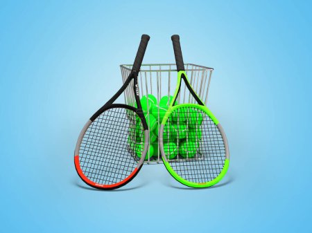 Téléchargez les photos : Ensemble d'illustration 3D de grand tennis pour l'entraînement sur fond bleu avec ombre - en image libre de droit