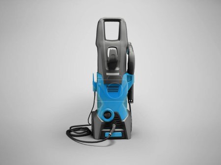 Photo for 3D illustration of blue professional electric washer for cars on gray background with shadow - Royalty Free Image