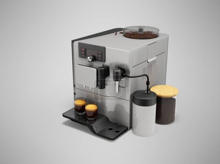 Foto de 3d ilustración de máquina de café automática profesional blanca con molinillo de café y dispensador de leche sobre fondo gris con sombra - Imagen libre de derechos