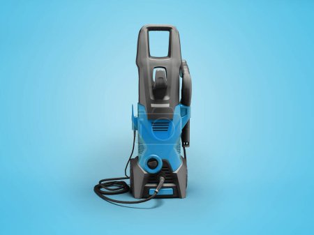 Photo for 3D illustration of blue professional electric washer for cars on blue background with shadow - Royalty Free Image