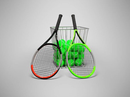 Téléchargez les photos : Ensemble d'illustration 3D de grand tennis pour l'entraînement sur fond gris avec ombre - en image libre de droit