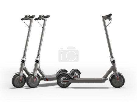 Foto de Conjunto de ilustración 3d de scooter eléctrico moderno para caminar por la ciudad sobre fondo blanco con sombra - Imagen libre de derechos