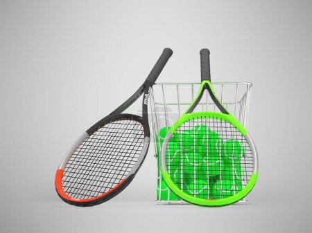 Téléchargez les photos : Ensemble d'illustration 3D de grand tennis pour jeu d'entraînement sur fond gris avec ombre - en image libre de droit