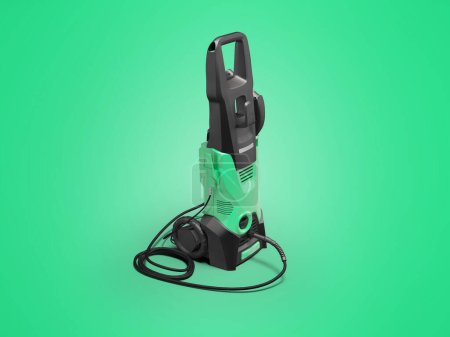 3D-Illustration des grünen professionellen elektrischen Waschbeckens für Autos auf grünem Hintergrund mit Schatten
