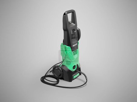 Foto de Ilustración 3D de mini fregadero eléctrico profesional verde para coches sobre fondo gris con sombra - Imagen libre de derechos