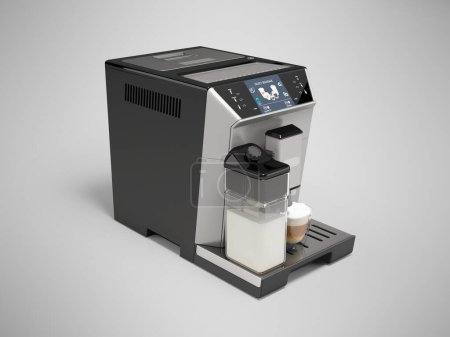 Foto de 3d ilustración de pantalla táctil profesional máquina de café súper automática sobre fondo gris con sombra - Imagen libre de derechos