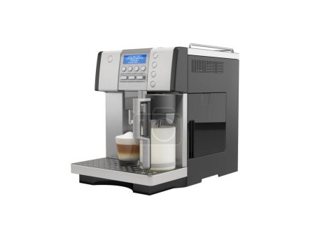 Téléchargez les photos : Illustration 3D de machine à café automatique professionnelle avec machine à cappuccino pour faire des boissons au café sur fond blanc pas d'ombre - en image libre de droit
