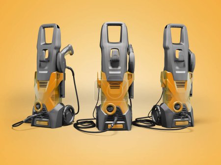 Photo for 3d illustration orange group electric high pressure washer for washing cars on orange background with shadow - Royalty Free Image