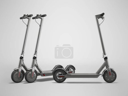 Foto de Conjunto de ilustración 3d de scooter eléctrico moderno para caminar por la ciudad sobre fondo gris con sombra - Imagen libre de derechos